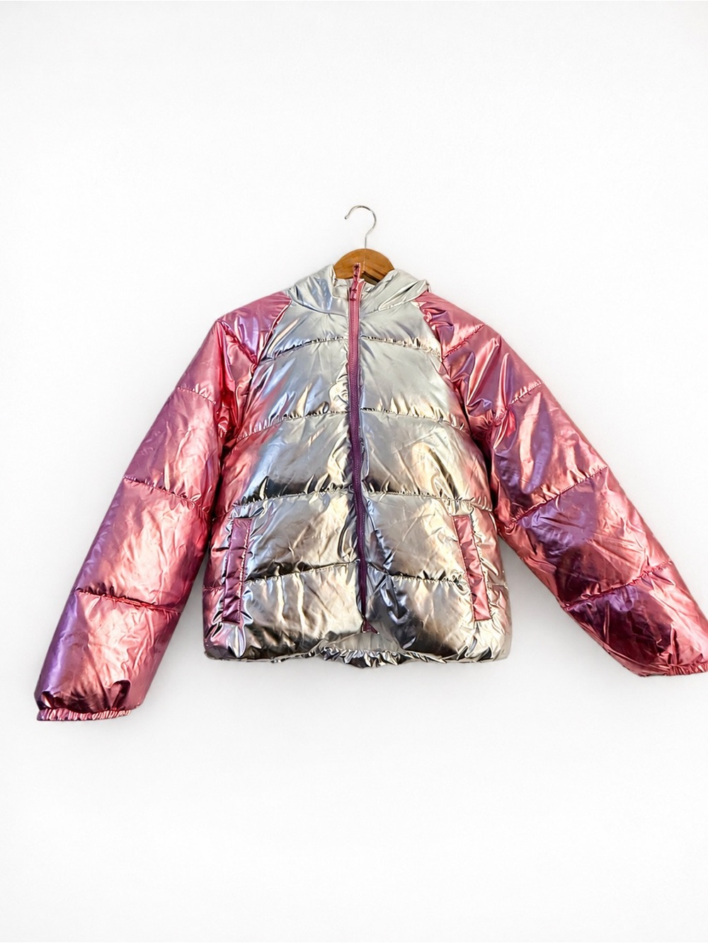 Old Navy Metallic Pink and Silver Puffer Jacket NWT